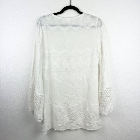 LA BLANCA White Embroidered and Lace V-Neck Swim Cover Up Tunic, Size XS - Picture 8 of 8